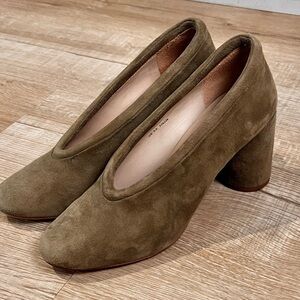 COS Olive Suede Block Heels